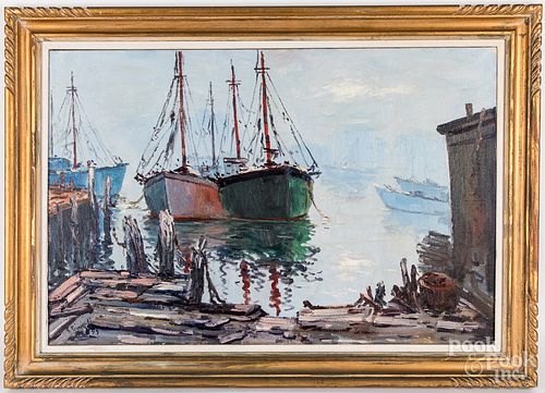 Cesare Ricciardi oil on canvas harbor scene