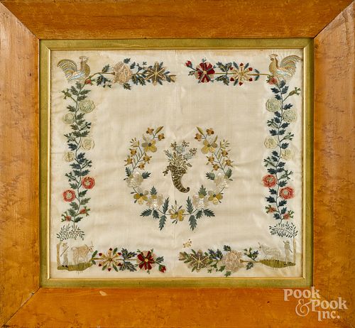 Silk and chenille on silk embroidery, 19th c.