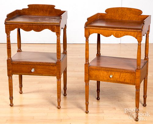 Two similar Pennsylvania curly maple washstands