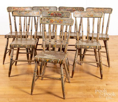 Set of eight Pennsylvania plank seat chairs