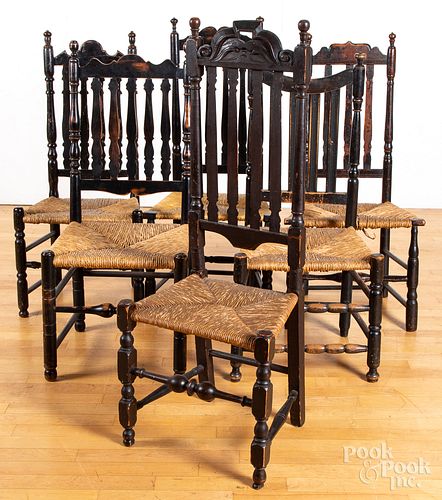 Six New England banisterback side chairs