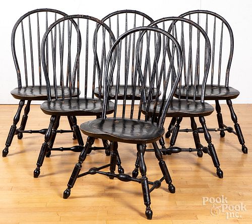 Set of six W. Wallick bowback Windsor chairs.