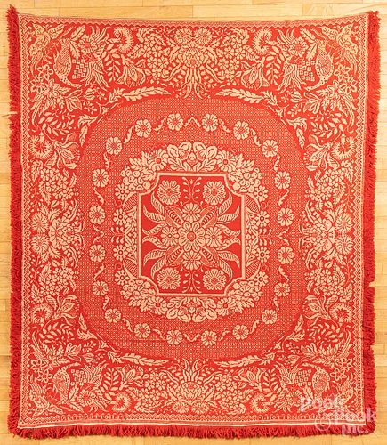 Red and white Jacquard coverlet, 19th c.