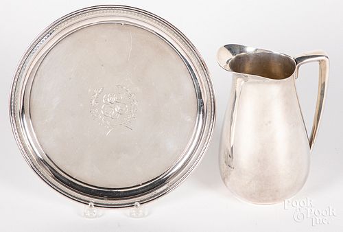 Sterling silver tray and water pitcher