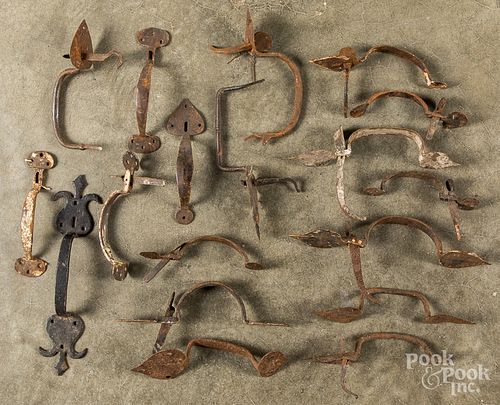 Collection of antique wrought iron thumb latches.
