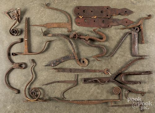 Group of antique decorative wrought iron hardware.