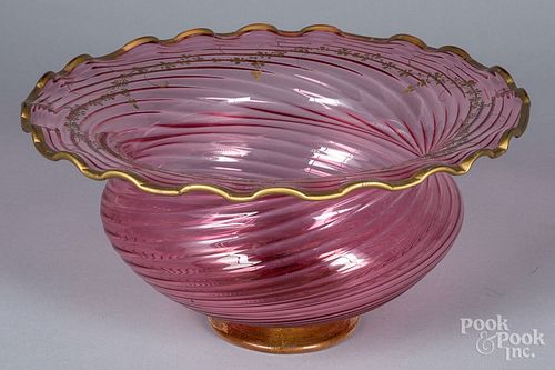 Swirl ruby glass centerpiece bowl