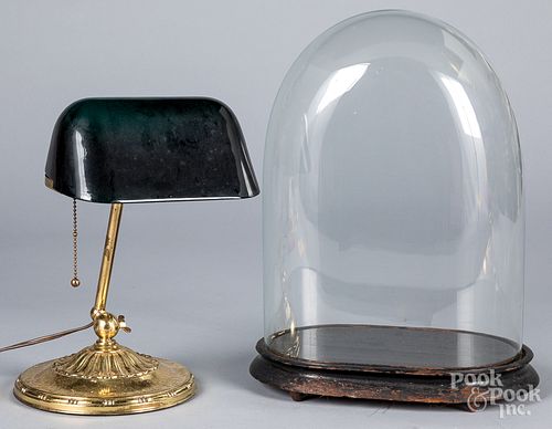 Glass cloche, together with an Emeralite desk lamp