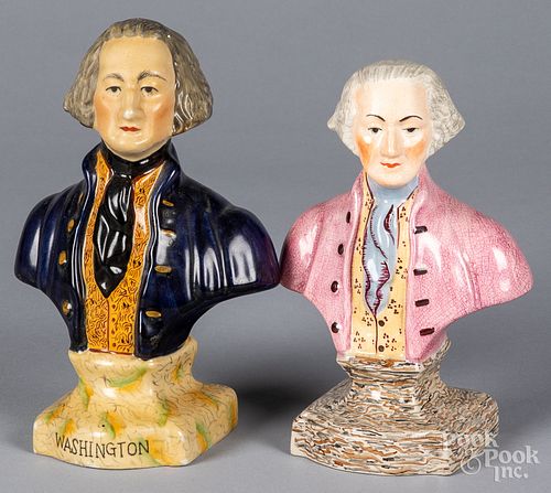 Two Staffordshire style busts of George Washington