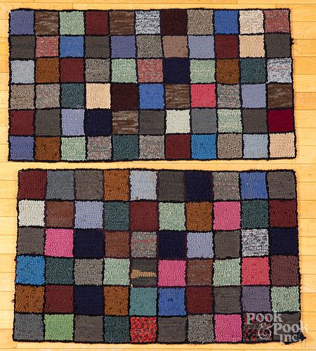 Pair of American geometric hooked rugs