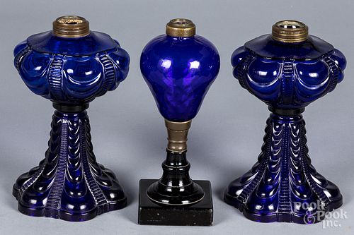 Three Lincoln Drape cobalt fluid lamps