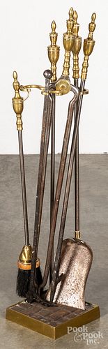 Set of Federal style brass and iron fire tools.