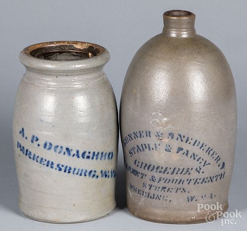 West Virginia stoneware crock and jug, 19th c.