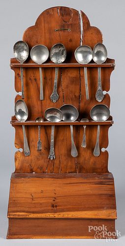 Fruitwood hanging spoon rack, early 19th c., etc.