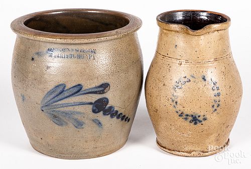 Pennsylvania stoneware crock and pitcher, 19th c.