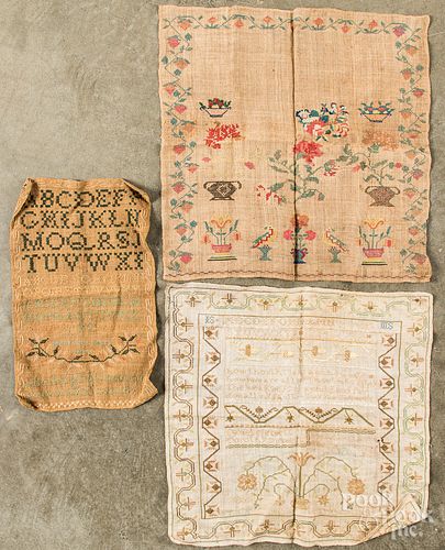 Three silk on linen samplers, 19th c.
