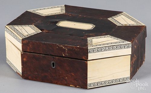 Bone and tortoiseshell veneer sewing box, 19th c.