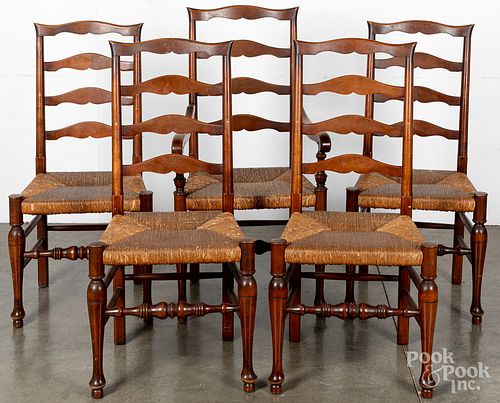 Five contemporary ladderback dining chairs, etc.