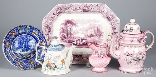 Five pieces of Staffordshire, 19th c.