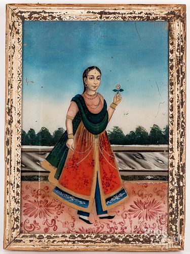 Chinese export reverse painting of an Indian woman