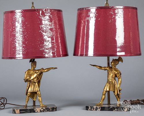 Pair of gilt bronze figural table lamps
