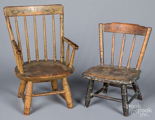 Two painted Windsor doll chairs, 19th c.