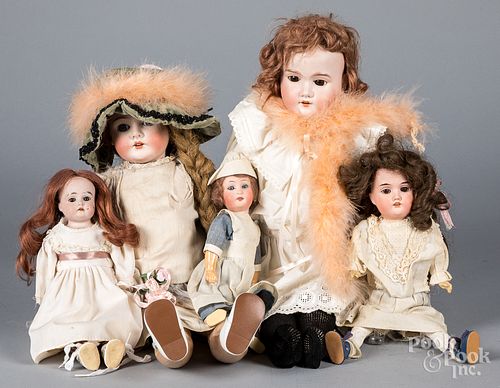 Group of bisque head dolls