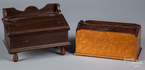 Mahogany and birds-eye slide lid box, 19th c., etc