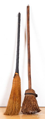 Two primitive hearth brooms