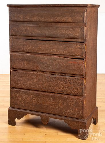 New England painted pine tall chest, late 18th c.