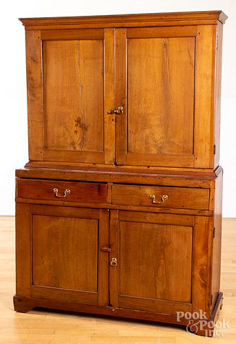 Walnut two-part stepback cupboard, early 19th c.