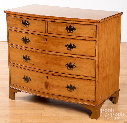 Federal pine bowfront chest of drawers, ca. 1810