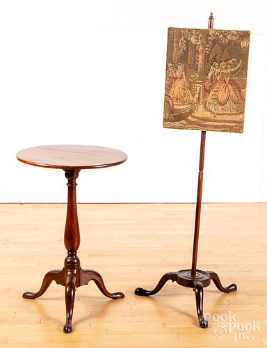 George II mahogany candlestand and polescreen