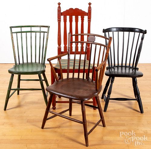 Three assorted Windsor chairs, 19th c., etc.