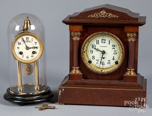 French portico clock, together with another clock