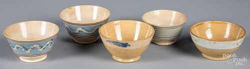 Five mocha waste bowls, 19th c.