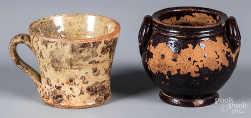 Two pieces of Anthony Baecher redware