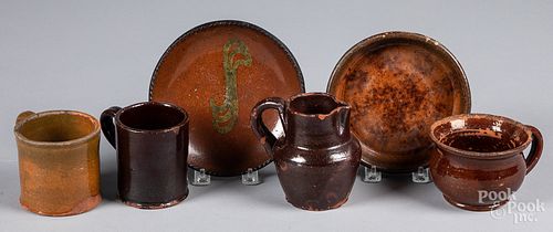Six pieces of Pennsylvania redware, 19th c.