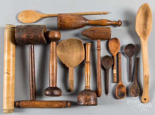 Wooden implements, to include mallets, spoons, etc