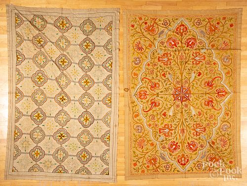 Two crewelwork panels, early 20th c.