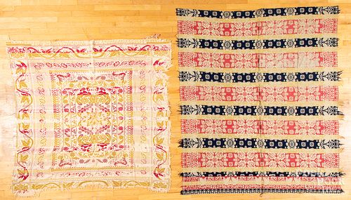 Four Jacquard and overshot coverlets, ca. 1840.