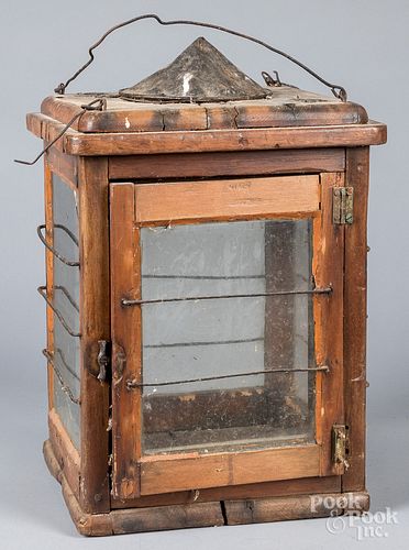 Large primitive wood and iron lantern, 19th c.