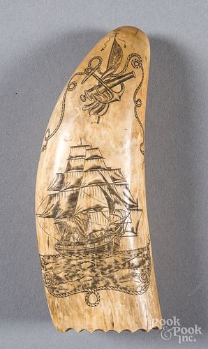 Scrimshaw whale tooth, 19th c.