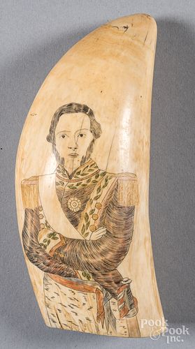 Large scrimshaw whale tooth, 19th c.