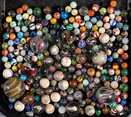 Large group of marbles, to include sulphides, etc.