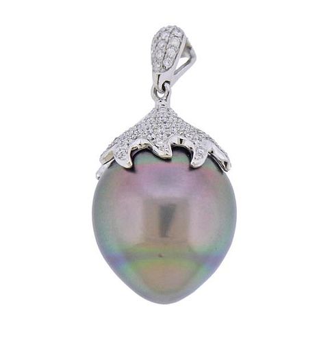 18K Gold Diamond Tahitian South Sea Pearl Pendant