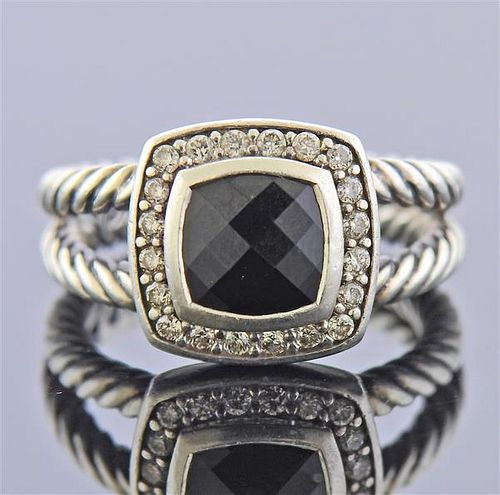 David Yurman Albion Silver Diamond Onyx Ring