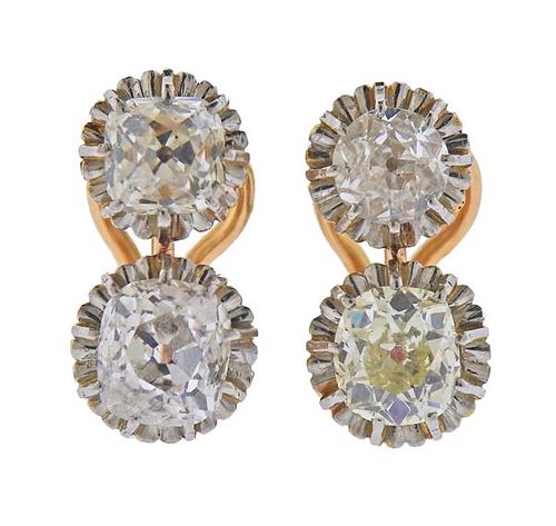 18k Gold 2.80ctw Old Mine Diamond Earrings 