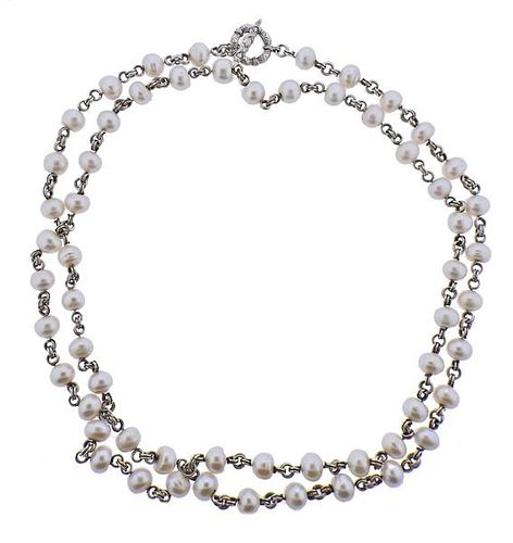 Silver Pearl Toggle Long Necklace