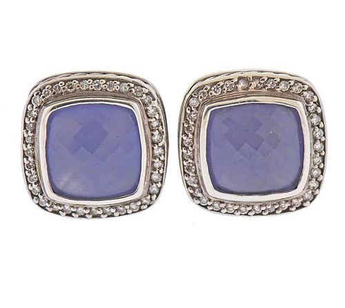 David Yurman Silver Diamond Chalcedony Earrings